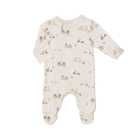Coccoli Cotton-Modal Footie - Bikes on Oat Milk-Pumpkin Pie Kids Canada