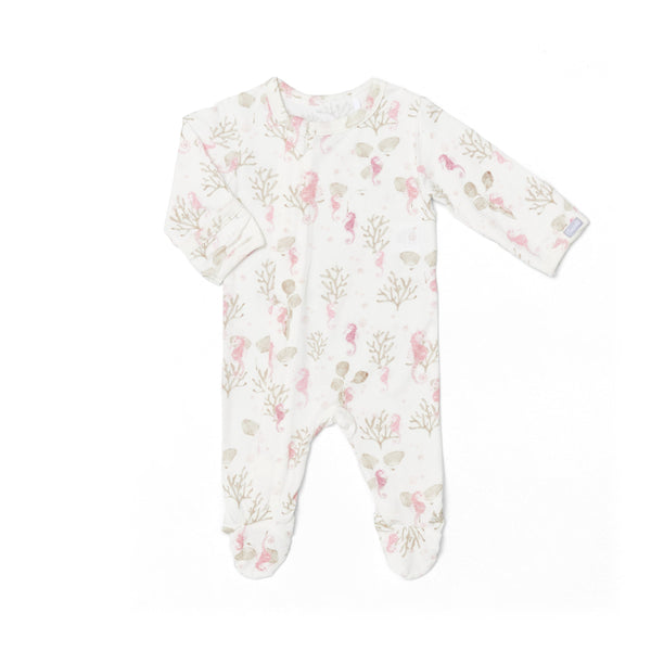 Coccoli Cotton-Modal Footie - Seahorses on Cream-Pumpkin Pie Kids Canada