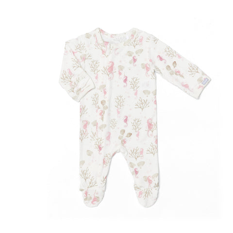Coccoli Cotton-Modal Footie - Seahorses on Cream-Pumpkin Pie Kids Canada