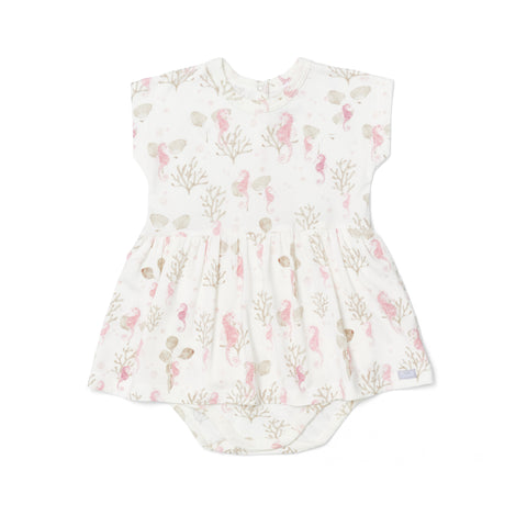 Coccoli Skirted Romper - Seahorses on Cream-Pumpkin Pie Kids Canada