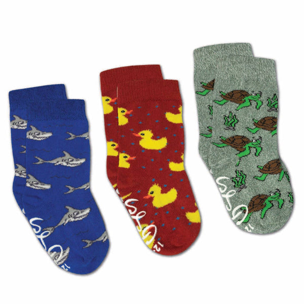 Good Luck Sock Crew Socks 3pk - Rubber Ducks, Sharks & Turtles-Pumpkin Pie Kids Canada