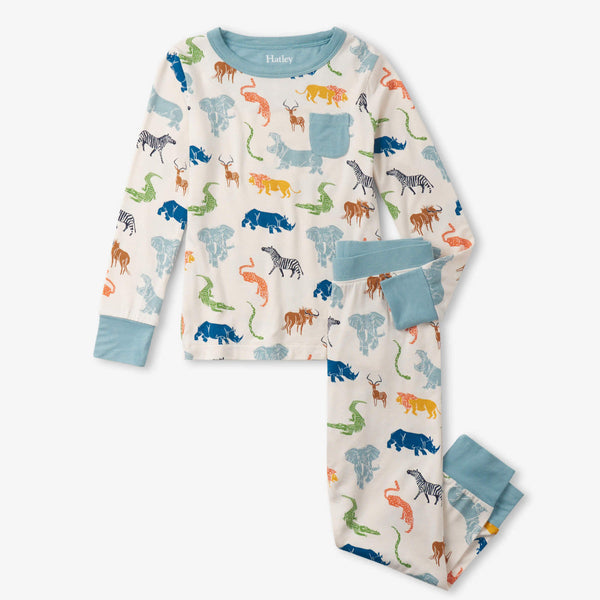 Hatley Bamboo Pajama Set - Scratchy Safari-Pumpkin Pie Kids Canada