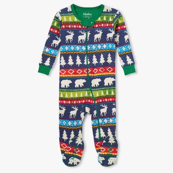 Hatley Organic Footed Coverall - Navy Painted Fairisle-Pumpkin Pie Kids Canada