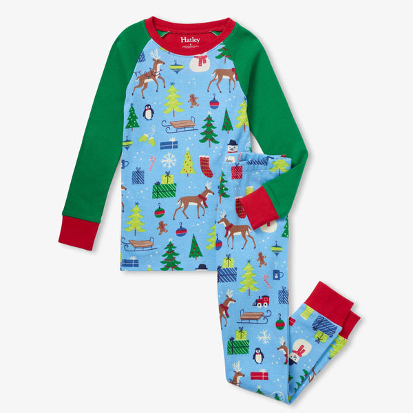 Hatley Pajama Set - Blue Christmas Morning-Pumpkin Pie Kids Canada