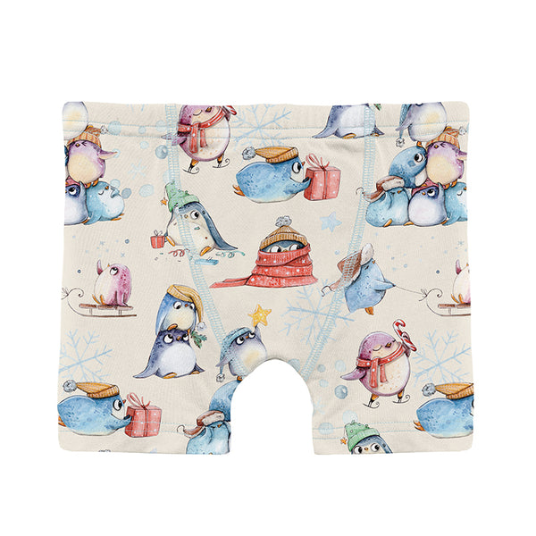 KicKee Pants Boxer Brief - Natural Silly Penguins-Pumpkin Pie Kids Canada