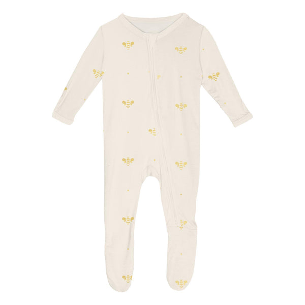KicKee Pants Footie w/2W Zipper - Gold Bees-Pumpkin Pie Kids Canada