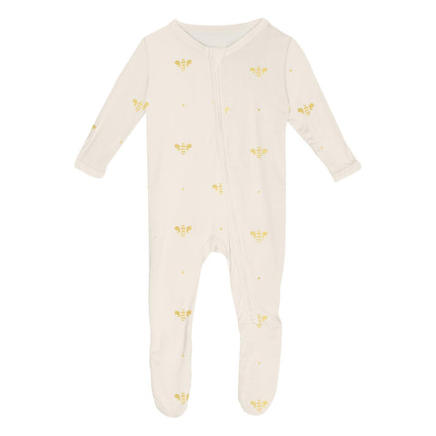 KicKee Pants Footie w/2W Zipper - Gold Bees-Pumpkin Pie Kids Canada