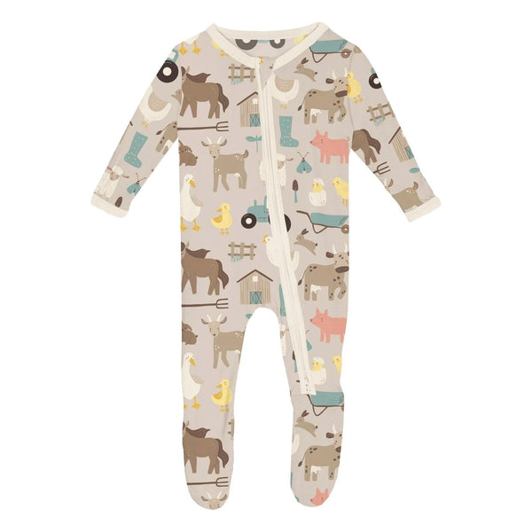 KicKee Pants Footie w/2W Zipper - Latte Morning on the Farm-Pumpkin Pie Kids Canada