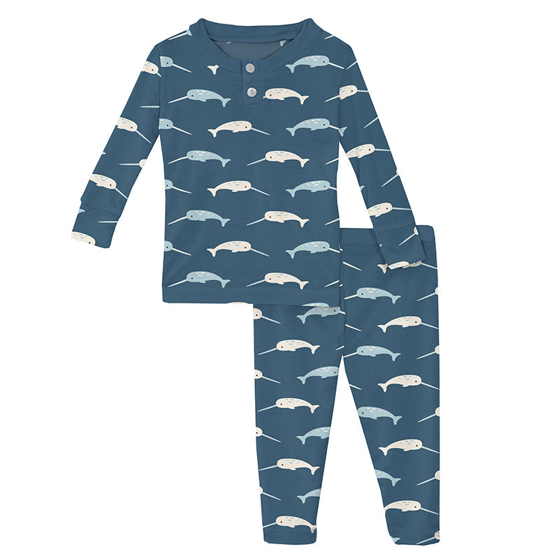 KicKee Pants L S Henley Pajama Set Deep Sea Narwhal