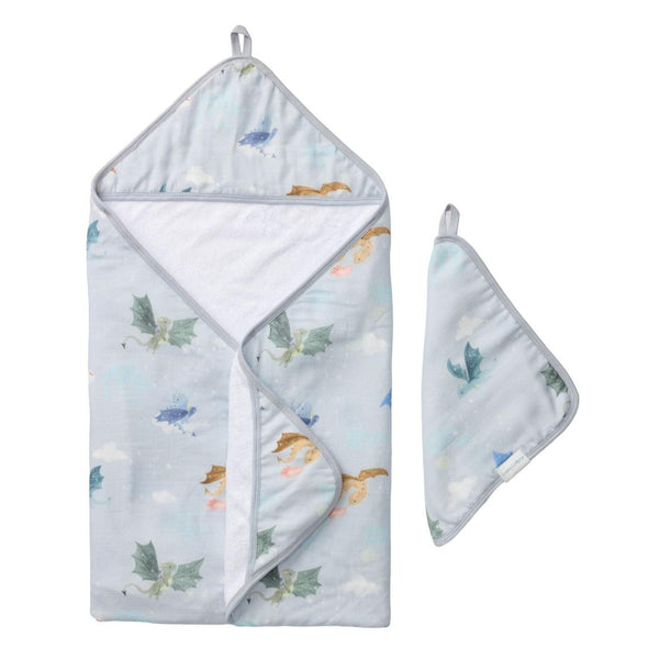 Loulou Lollipop Hooded Towel Set - Magical Dragons-Pumpkin Pie Kids Canada