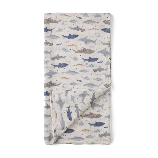 Loulou Lollipop Muslin Swaddle Blanket - Sharks-Pumpkin Pie Kids Canada