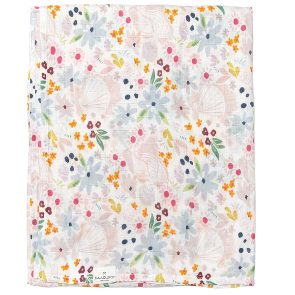Loulou Lollipop Muslin Swaddle Blanket - Shell Floral-Pumpkin Pie Kids Canada