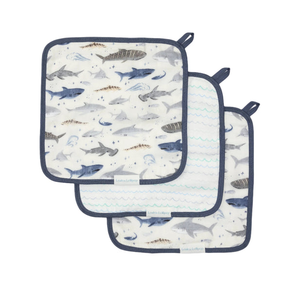 Loulou Lollipop Washcloth 3pc Set - Sharks-Pumpkin Pie Kids Canada
