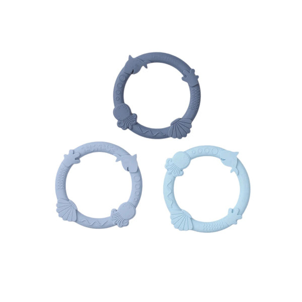 Loulou Lollipop Wild Teething Ring Set - Blue Frog-Pumpkin Pie Kids Canada