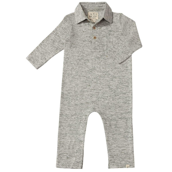 Me & Henry Kingston Polo Romper - Heathered Green-Pumpkin Pie Kids Canada