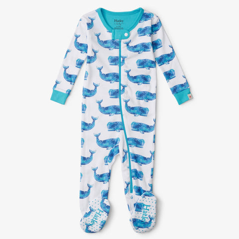 Hatley Organic Footed Coverall - Watercolour Whale-Pumpkin Pie Kids Canada