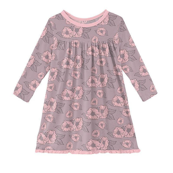 KicKee Pants Classic L/S Swing Dress - Sweet Pea Poppies-Pumpkin Pie Kids Canada