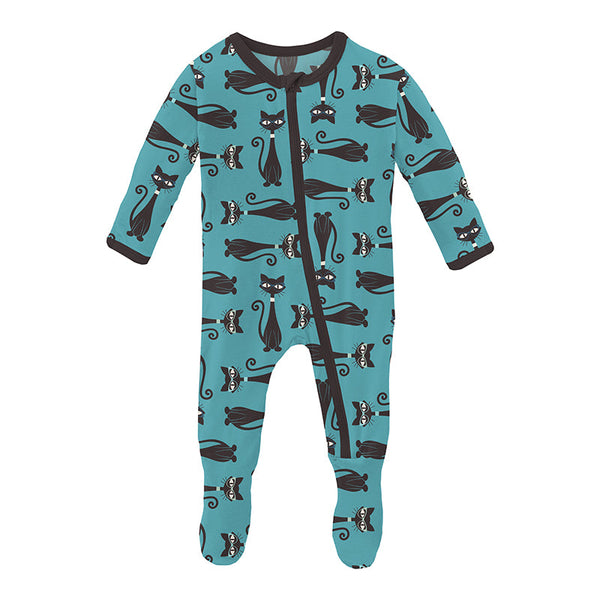 KicKee Pants Footie with Zipper - Glacier Cool Cats-Pumpkin Pie Kids Canada