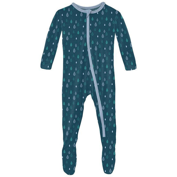 KicKee Pants Footie with Zipper - Peacock Raindrops-Pumpkin Pie Kids Canada