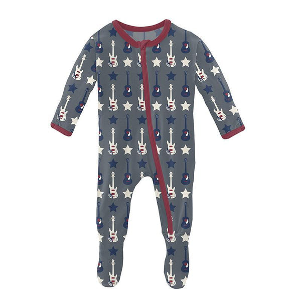 KicKee Pants Footie with Zipper - Slate Guitars and Stars-Pumpkin Pie Kids Canada