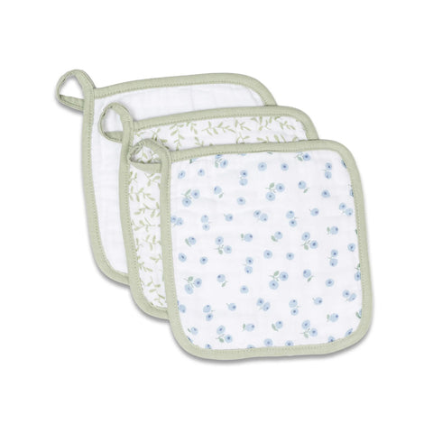 Lulujo Muslin Washcloth 3pk - Green/White/Blueberry-Pumpkin Pie Kids Canada
