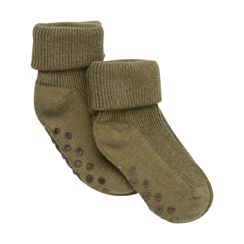 Minymo Baby Rib Sock ABS 2pk - Dark Olive