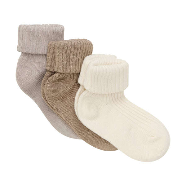 Minymo Rib Socks 3pk - Light Taupe-Pumpkin Pie Kids Canada