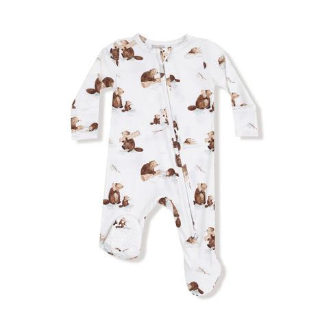 Angel Dear 2W Zipper Footie - Baby Beavers-Pumpkin Pie Kids Canada
