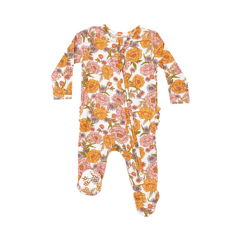 Angel Dear Ruffle Back Footie - Ambers Floral-Pumpkin Pie Kids Canada