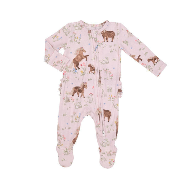 Angel Dear Ruffle Back Footie - Watercolour Ponies-653-S24-WAP 3-6M-Pumpkin Pie Kids Canada