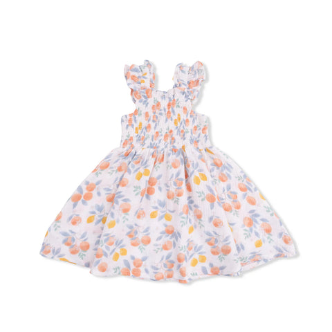 Angel Dear Smocked Sundress - Citrus Floral-Pumpkin Pie Kids Canada