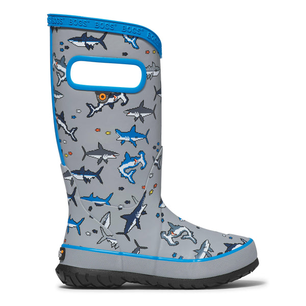 Bogs Rainboot - Pixel Shark Grey-Pumpkin Pie Kids Canada