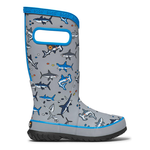 Bogs Rainboot - Pixel Shark Grey-Pumpkin Pie Kids Canada