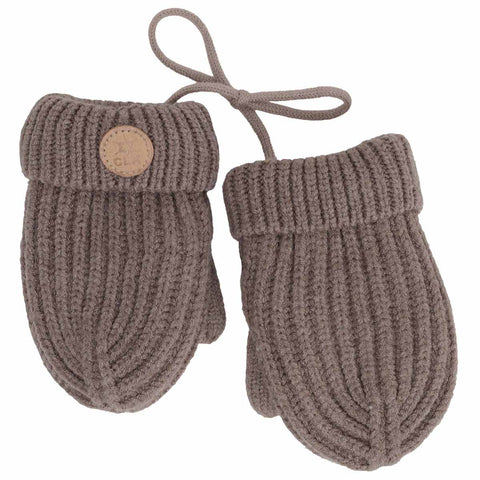Calikids Knit Mitten w/Cord - Mocha-W2650-MOC BABY-Pumpkin Pie Kids Canada