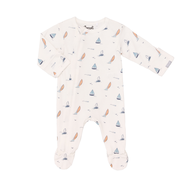 Coccoli Cotton-Modal Footie - Sailing-Pumpkin Pie Kids Canada