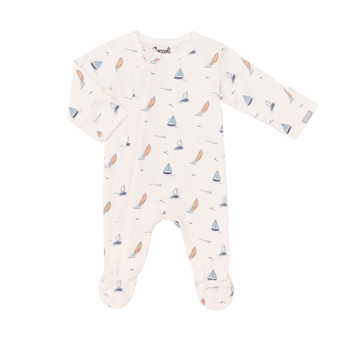 Coccoli Cotton-Modal Footie - Sailing-Pumpkin Pie Kids Canada