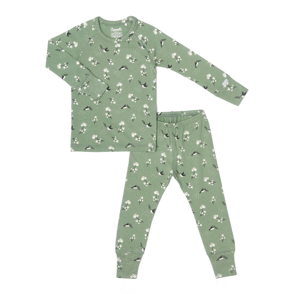 Coccoli Cotton-Modal Pajama Set - Birds on Lily Pad-Pumpkin Pie Kids Canada