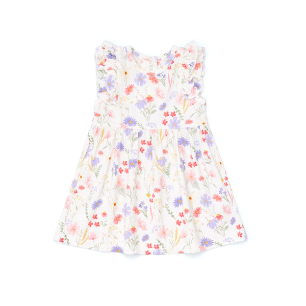 Coccoli Modal Dress - Flowers on Cream-Pumpkin Pie Kids Canada