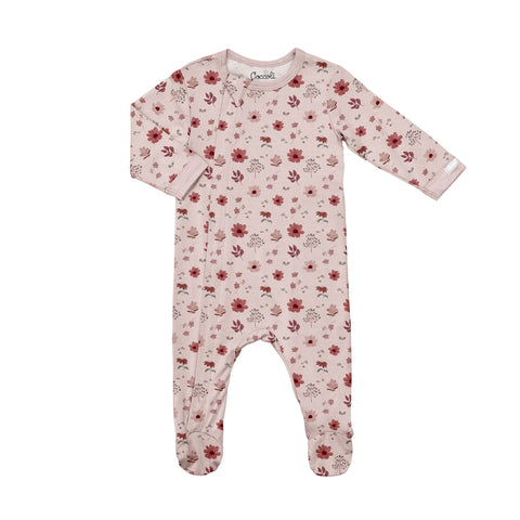 Coccoli Modal Footie - Floral on Rosewater-PZM6132-610 NB-Pumpkin Pie Kids Canada
