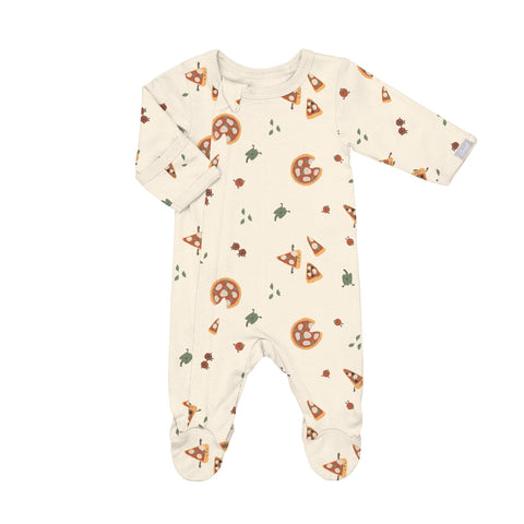 Coccoli Modal Footie - Pizza on Beige-PZM6024 NB-Pumpkin Pie Kids Canada
