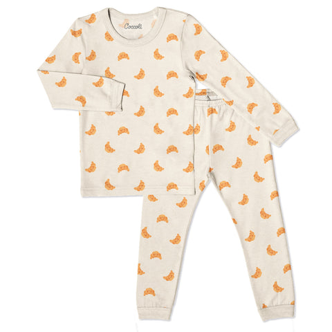 Coccoli Modal Pajama Set - Croissant on Beige-Pumpkin Pie Kids Canada