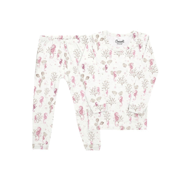 Coccoli Modal Pajama Set - Seahorses on Cream-Pumpkin Pie Kids Canada