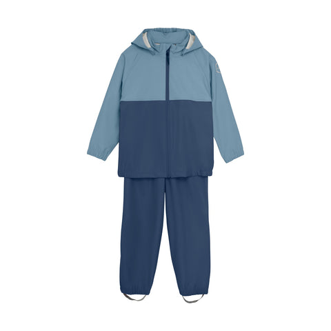 Color Kids Rain Jacket & Pant Set - Colorblock Faded Denim