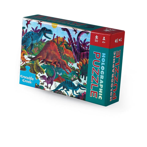 Crocodile Creek Holographic Foil Puzzle 50pc - Dinosaurs-78100-Pumpkin Pie Kids Canada