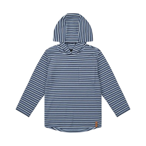 Deux Par Deux Brushed Jersey Hooded Top - Blue Stripes