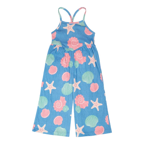 Deux Par Deux Crinkle Jersey Jumpsuit - Seashells-Pumpkin Pie Kids Canada