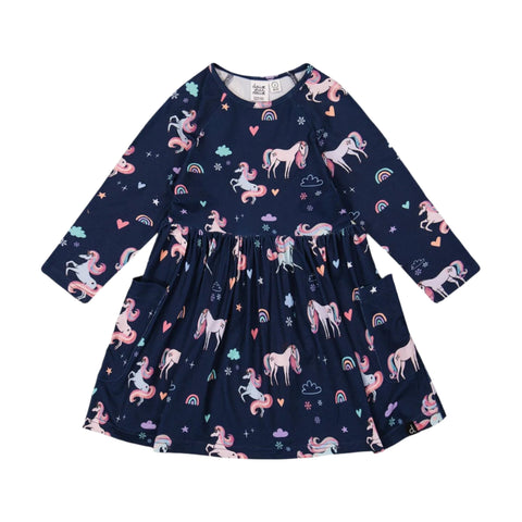 Deux Par Deux Dress with Pockets - Unicorns-Pumpkin Pie Kids Canada