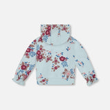 Deux Par Deux Fleece Hoodie - Big Flowers on Blue-Pumpkin Pie Kids Canada