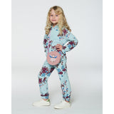 Deux Par Deux Fleece Hoodie - Big Flowers on Blue-Pumpkin Pie Kids Canada