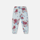 Deux Par Deux Fleece Sweatpant - Big Flowers on Blue-Pumpkin Pie Kids Canada